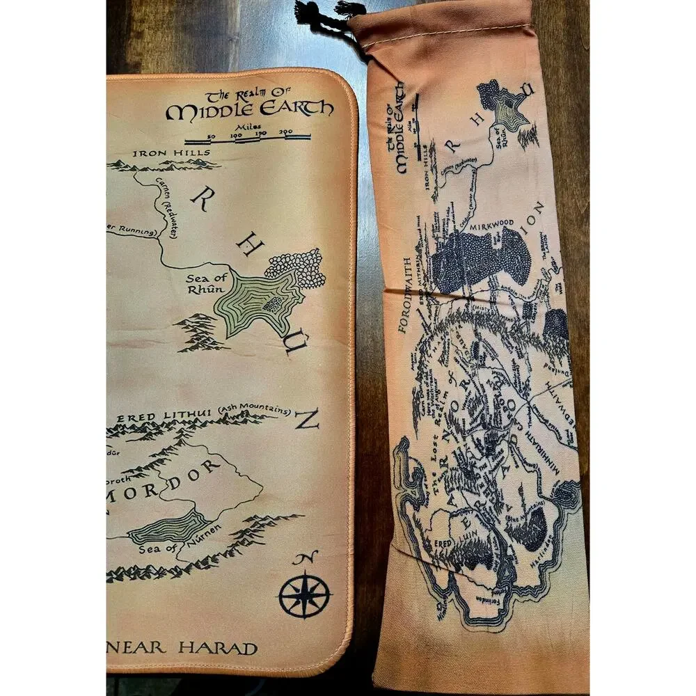 Lord of the Rings Middle Earth Desk Mat Mouse Pad Set + Pouch & Coaster LOTR Map